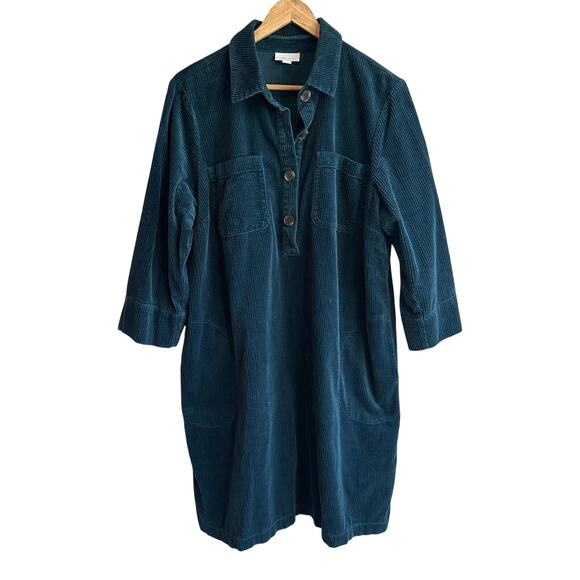 J. Jill Corduroy Shirt Dress 3/4 Sleeve Peacock Green M - Picture 3 of 11